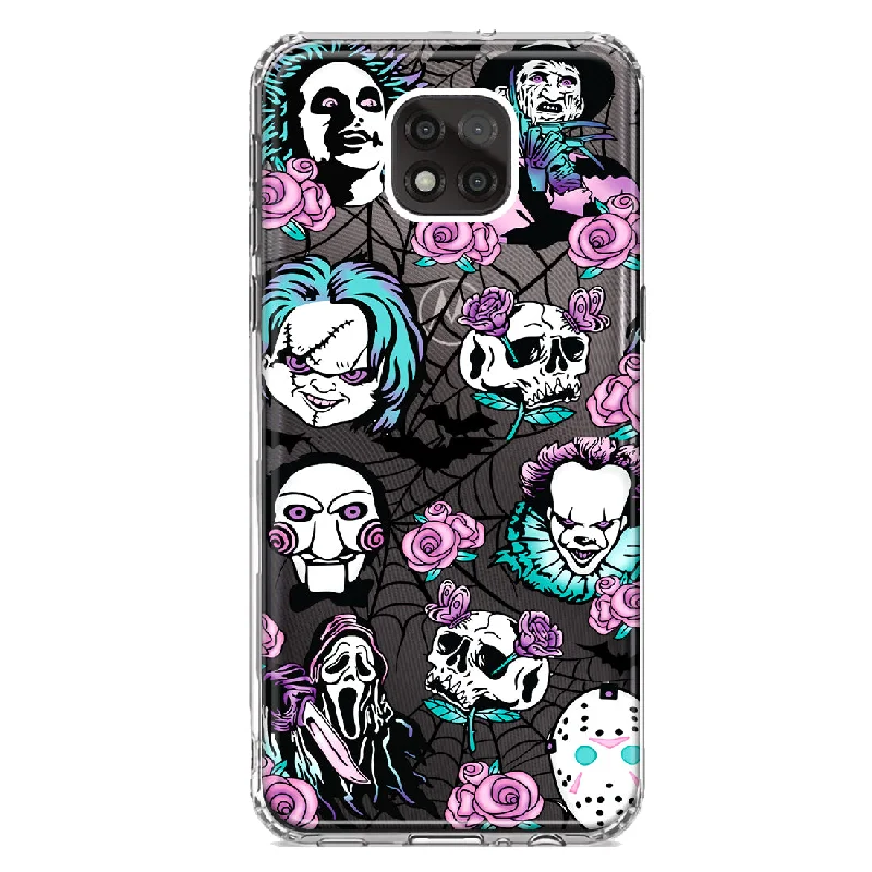 For Motorola Moto G Power 2021 Roses Halloween Spooky Horror Characters Spider Web Design Hybrid Protective Phone Case Cover