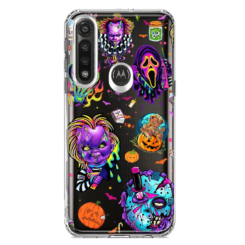 For Motorola Moto G Power Cute Halloween Spooky Horror Scary Neon Characters Design Hybrid Protective Phone Case Cover