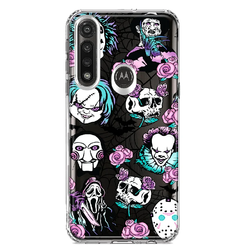 For Motorola Moto G Power Roses Halloween Spooky Horror Characters Spider Web Design Hybrid Protective Phone Case Cover