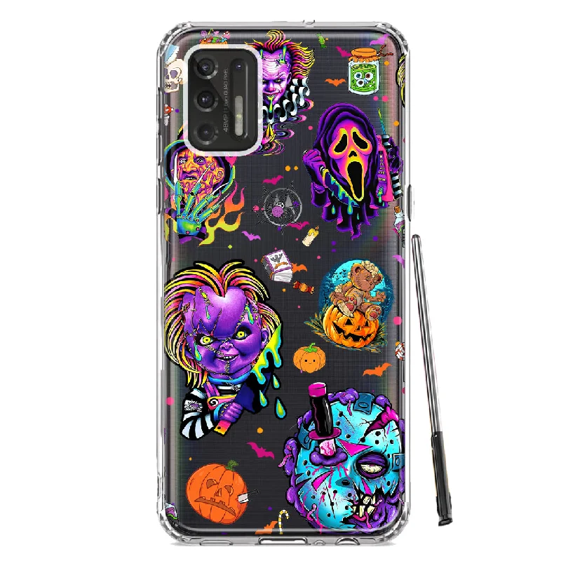 For Motorola Moto G Stylus 2021 Cute Halloween Spooky Horror Scary Neon Characters Design Hybrid Protective Phone Case Cover