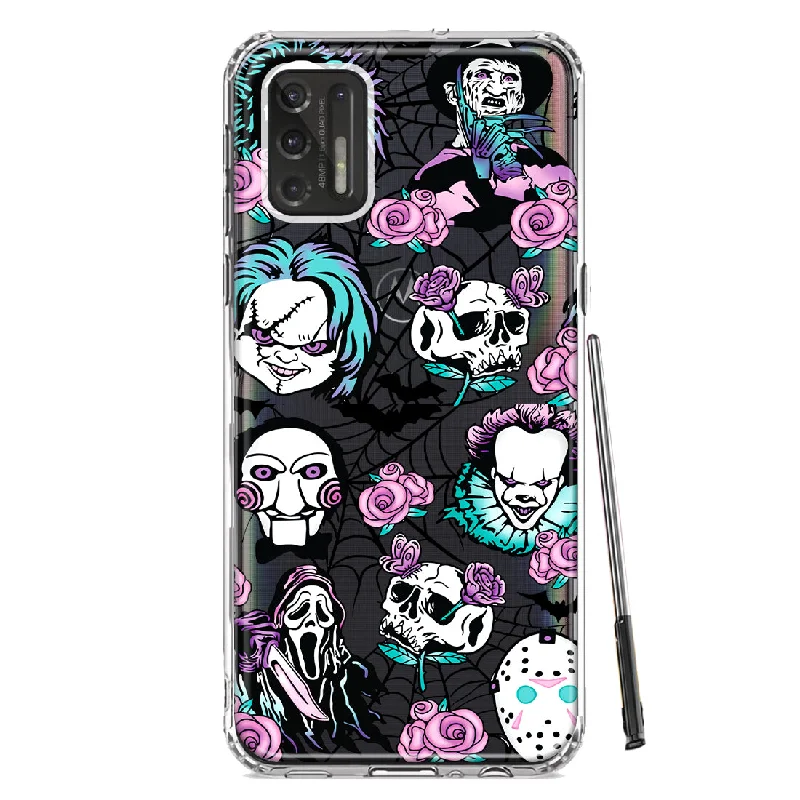 For Motorola Moto G Stylus 2021 Roses Halloween Spooky Horror Characters Spider Web Design Hybrid Protective Phone Case Cover