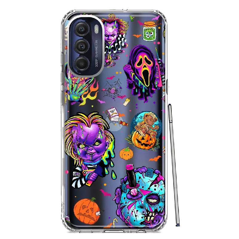 For Motorola Moto G Stylus 4G 2022 Cute Halloween Spooky Horror Scary Neon Characters Design Hybrid Protective Phone Case Cover