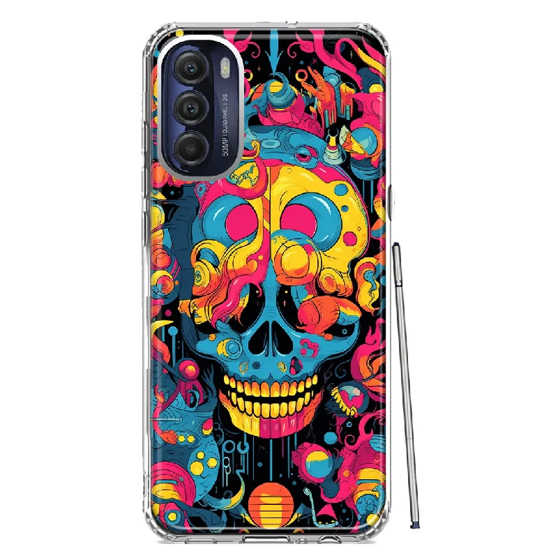 For Motorola Moto G Stylus 4G 2022 Psychedelic Trippy Death Skull Pop Art Design Hybrid Protective Phone Case Cover