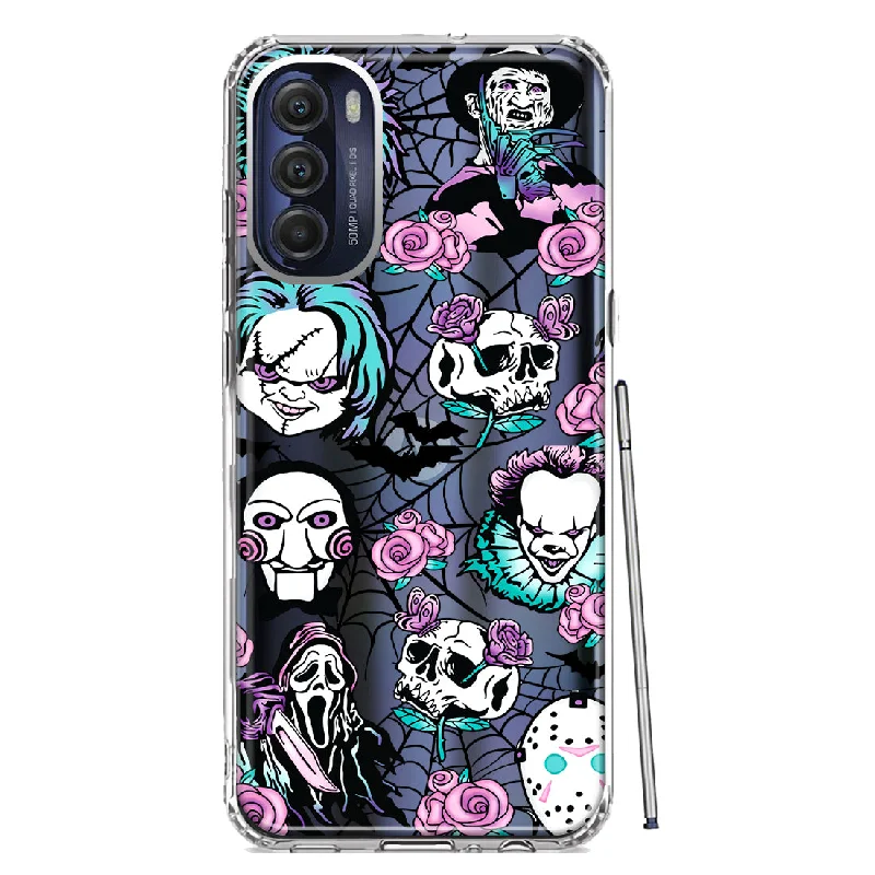 For Motorola Moto G Stylus 4G 2022 Roses Halloween Spooky Horror Characters Spider Web Design Hybrid Protective Phone Case Cover