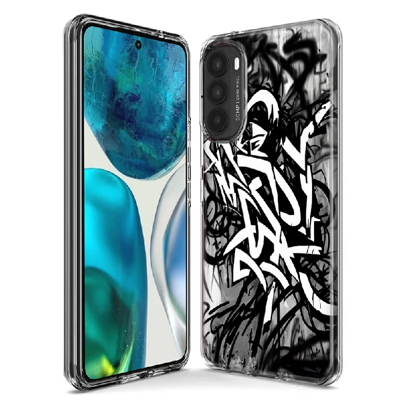 For Motorola Moto G Stylus 5G 2023 Black White Urban Graffiti Design Hybrid Protective Phone Case Cover