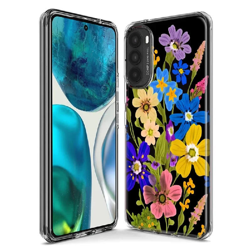 For Motorola Moto G Stylus 5G 2023 Blue Yellow Vintage Spring Wild Flowers Floral Design Hybrid Protective Phone Case Cover