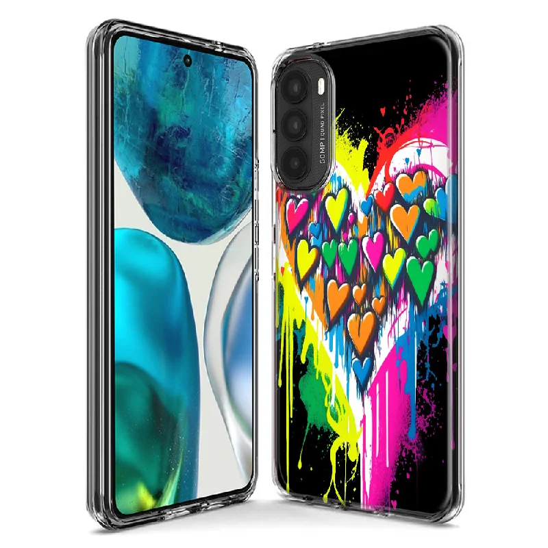 For Motorola Moto G Stylus 5G 2023 Colorful Rainbow Hearts Love Graffiti Painting Design Hybrid Protective Phone Case Cover