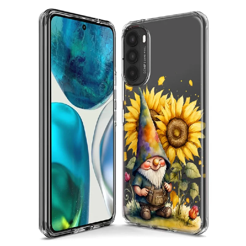 For Motorola Moto G Stylus 5G 2023 Cute Gnome Sunflowers Clear Design Hybrid Protective Phone Case Cover