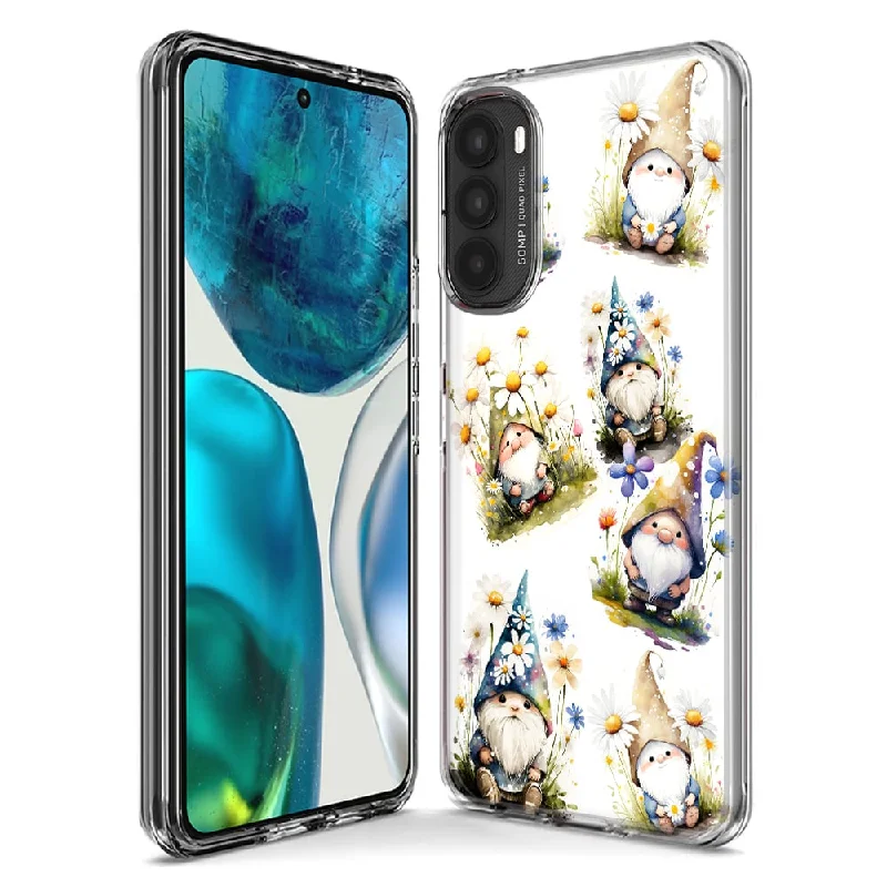 For Motorola Moto G Stylus 5G 2023 Cute White Blue Daisies Gnomes Design Hybrid Protective Phone Case Cover