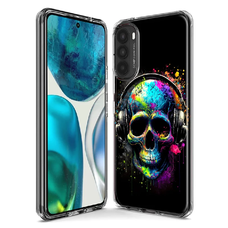 For Motorola Moto G Stylus 5G 2023 Fantasy Skull Headphone Colorful Pop Art Design Hybrid Protective Phone Case Cover