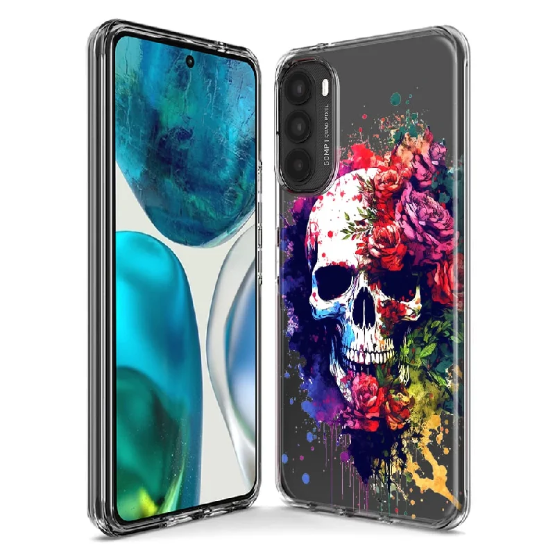 For Motorola Moto G Stylus 5G 2023 Fantasy Skull Red Purple Roses Design Hybrid Protective Phone Case Cover