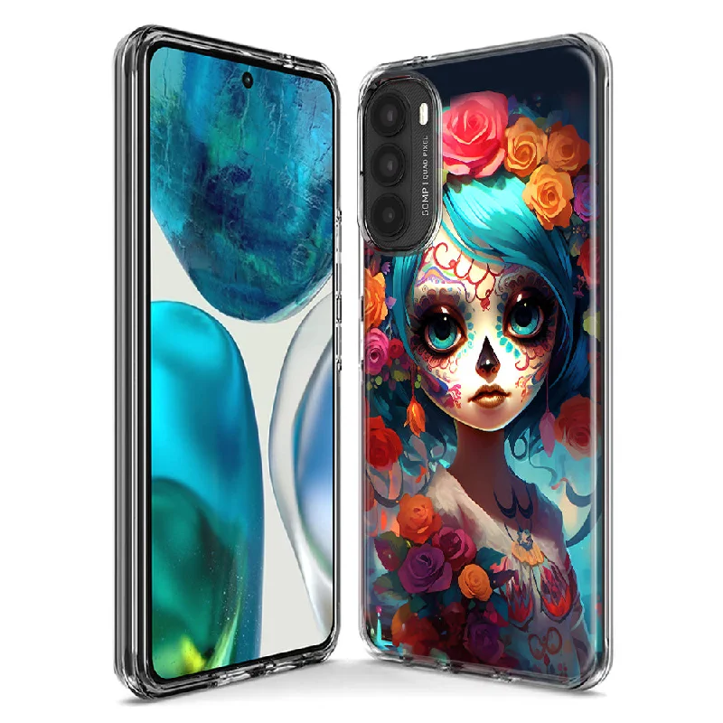 For Motorola Moto G Stylus 5G 2023 Halloween Spooky Colorful Day of the Dead Skull Girl Design Hybrid Protective Phone Case Cover