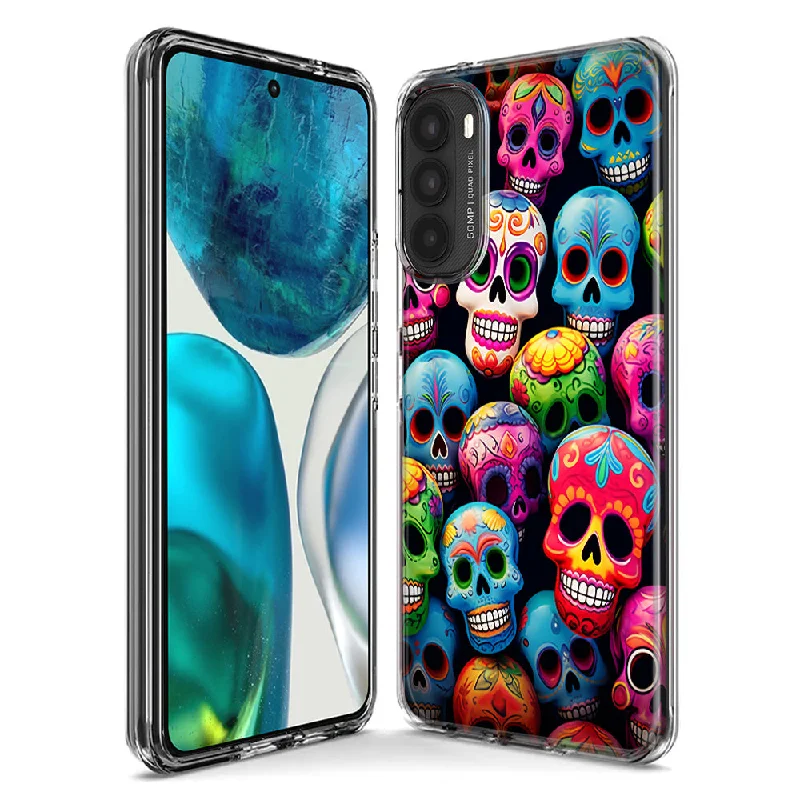 For Motorola Moto G Stylus 5G 2023 Halloween Spooky Colorful Day of the Dead Skulls Design Hybrid Protective Phone Case Cover