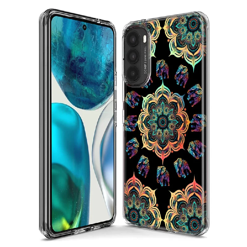 For Motorola Moto G Stylus 5G 2023 Mandala Geometry Abstract Elephant Pattern Design Hybrid Protective Phone Case Cover