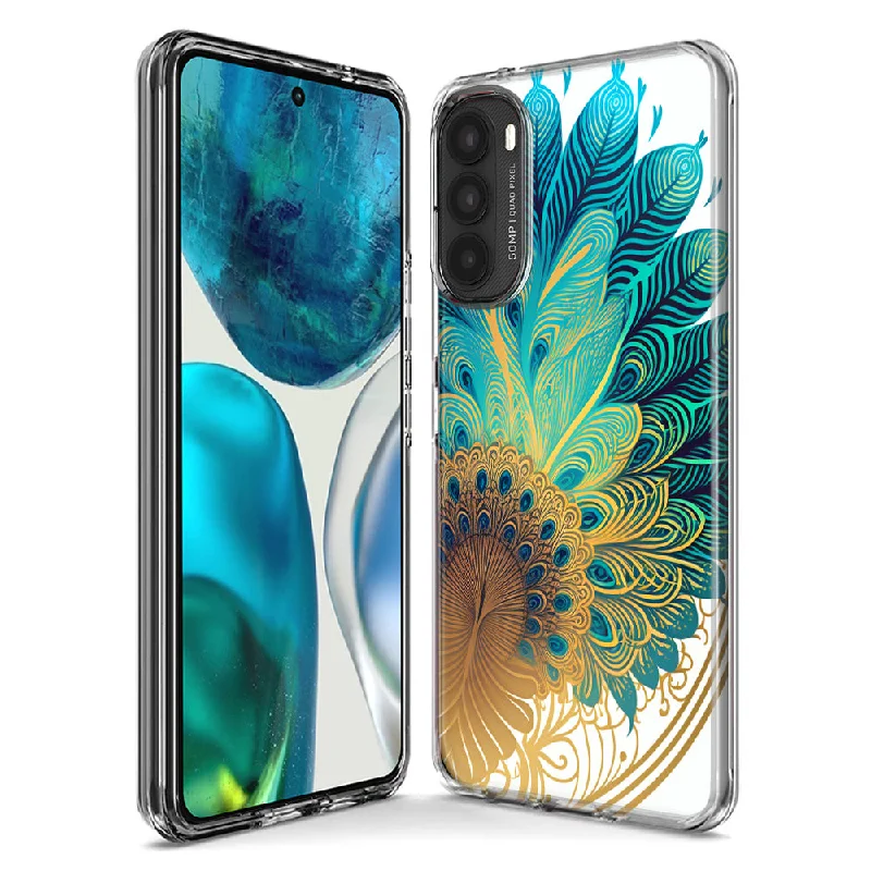 For Motorola Moto G Stylus 5G 2023 Mandala Geometry Abstract Peacock Feather Pattern Design Hybrid Protective Phone Case Cover