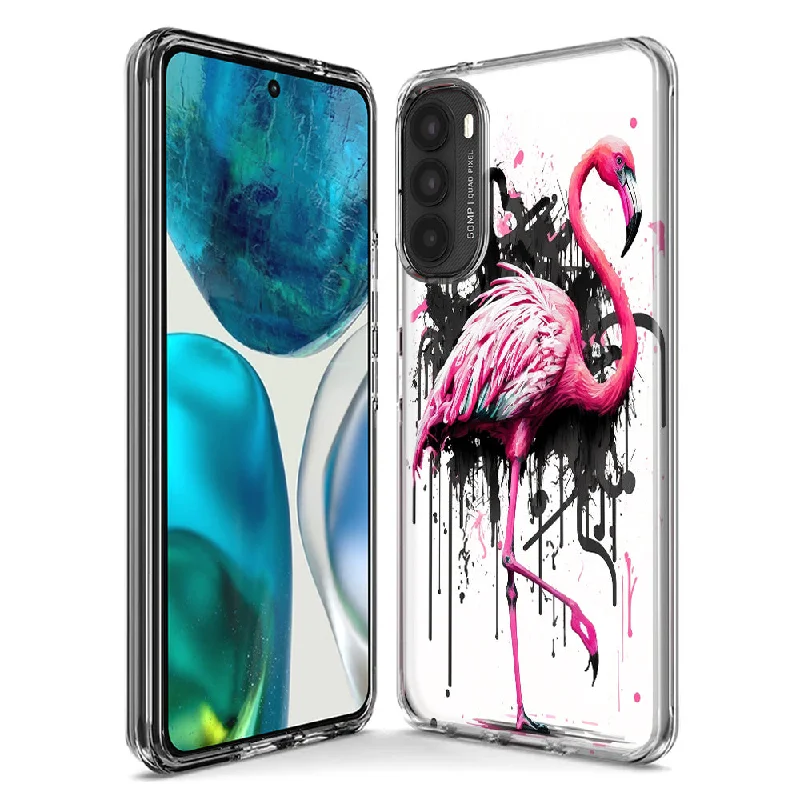 For Motorola Moto G Stylus 5G 2023 Pink Flamingo Painting Graffiti Design Hybrid Protective Phone Case Cover