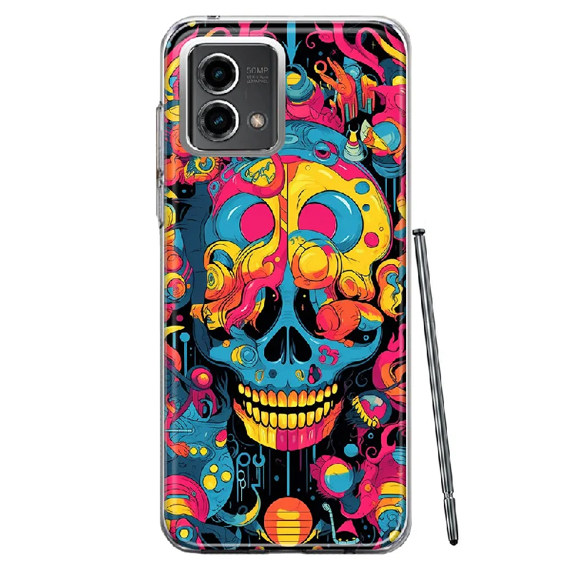 For Motorola Moto G Stylus 5G 2023 Psychedelic Trippy Death Skull Pop Art Design Hybrid Protective Phone Case Cover