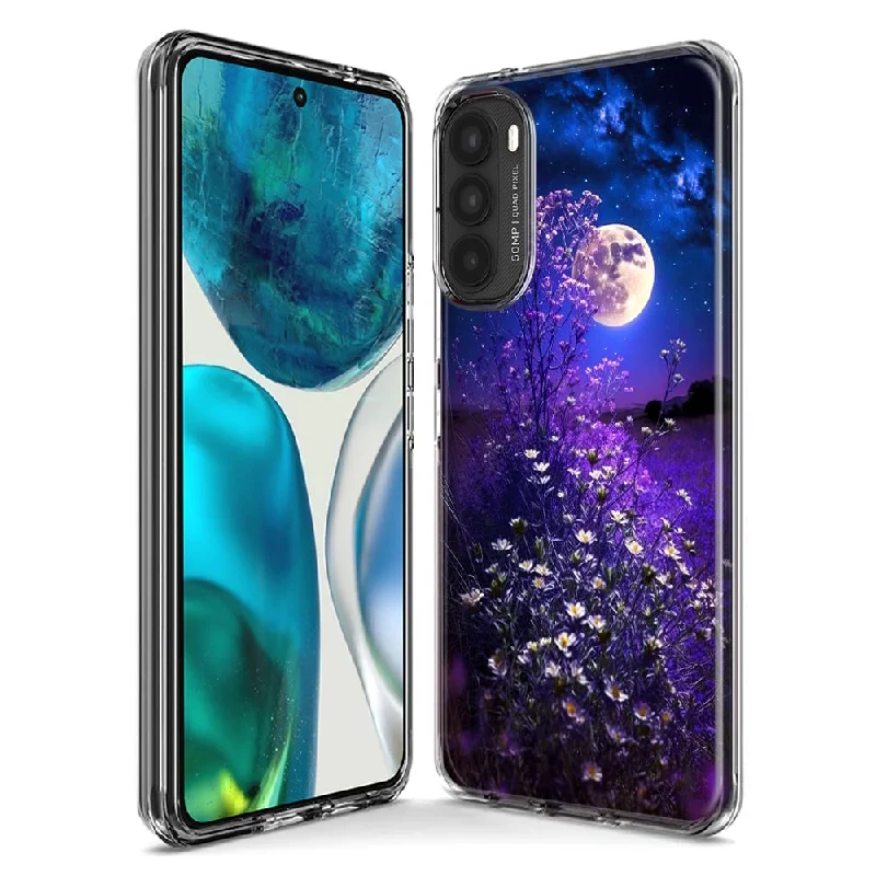 For Motorola Moto G Stylus 5G 2023 Spring Moon Night Lavender Flowers Floral Design Hybrid Protective Phone Case Cover