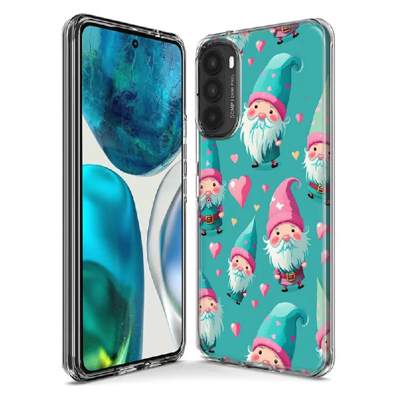 For Motorola Moto G Stylus 5G 2023 Turquoise Pink Hearts Gnomes Design Hybrid Protective Phone Case Cover