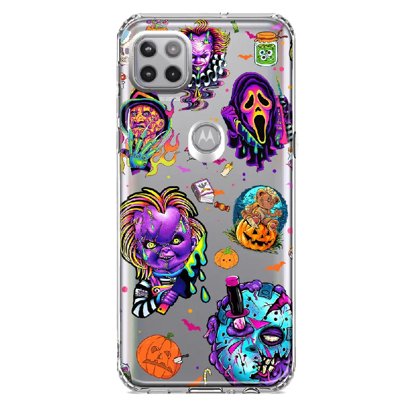 For Motorola One 5G Ace Cute Halloween Spooky Horror Scary Neon Characters Design Hybrid Protective Phone Case Cover