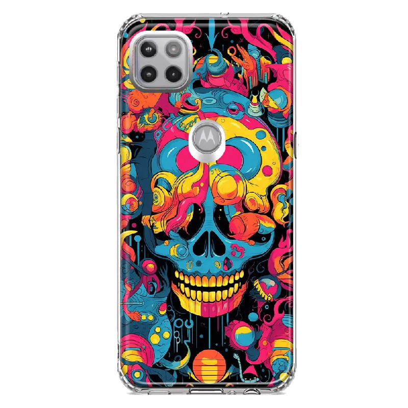 For Motorola One 5G Ace Psychedelic Trippy Death Skull Pop Art Design Hybrid Protective Phone Case Cover