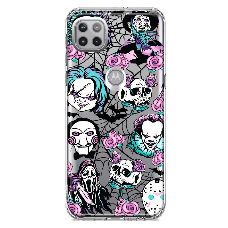 For Motorola One 5G Ace Roses Halloween Spooky Horror Characters Spider Web Design Hybrid Protective Phone Case Cover