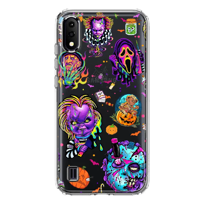 For Samsung Galaxy A01 Cute Halloween Spooky Horror Scary Neon Characters Design Hybrid Protective Phone Case Cover