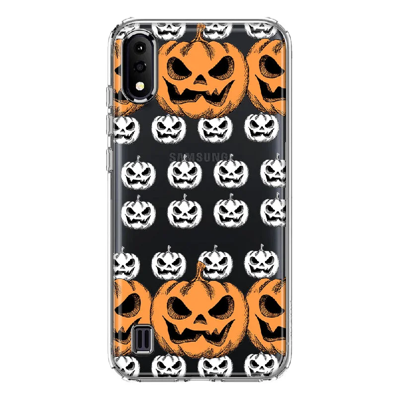 For Samsung Galaxy A01 Halloween Spooky Horror Scary Jack O Lantern Pumpkins Design Hybrid Protective Phone Case Cover