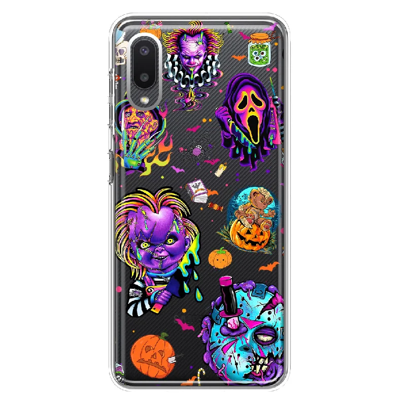 For Samsung Galaxy A02 Cute Halloween Spooky Horror Scary Neon Characters Design Hybrid Protective Phone Case Cover