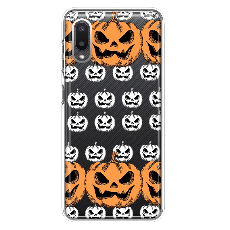 For Samsung Galaxy A02 Halloween Spooky Horror Scary Jack O Lantern Pumpkins Design Hybrid Protective Phone Case Cover