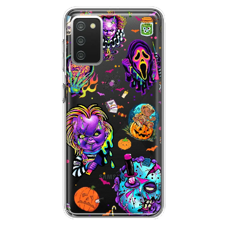 For Samsung Galaxy A02S Cute Halloween Spooky Horror Scary Neon Characters Design Hybrid Protective Phone Case Cover