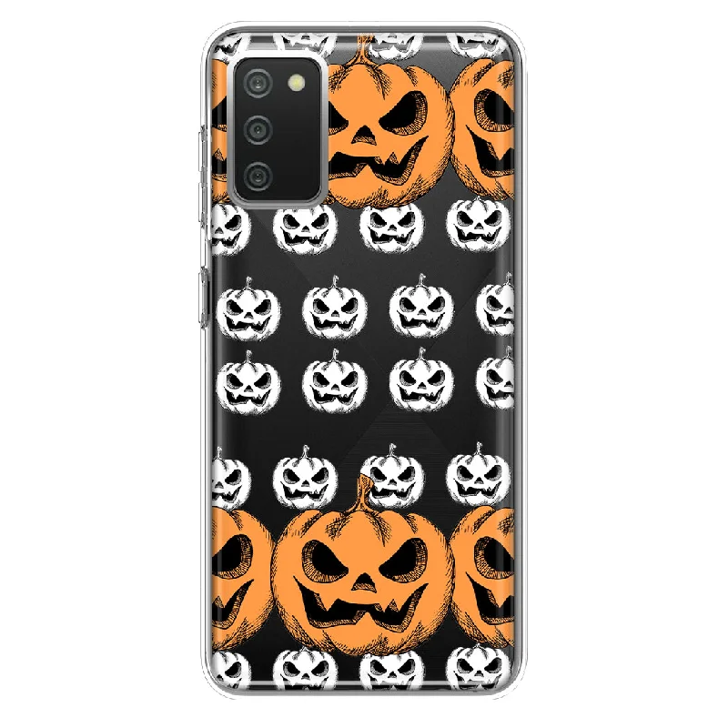 For Samsung Galaxy A02S Halloween Spooky Horror Scary Jack O Lantern Pumpkins Design Hybrid Protective Phone Case Cover