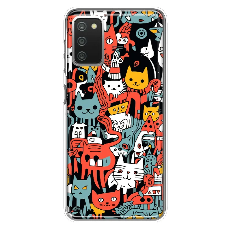 For Samsung Galaxy A02S Psychedelic Cute Cats Friends Pop Art Design Hybrid Protective Phone Case Cover