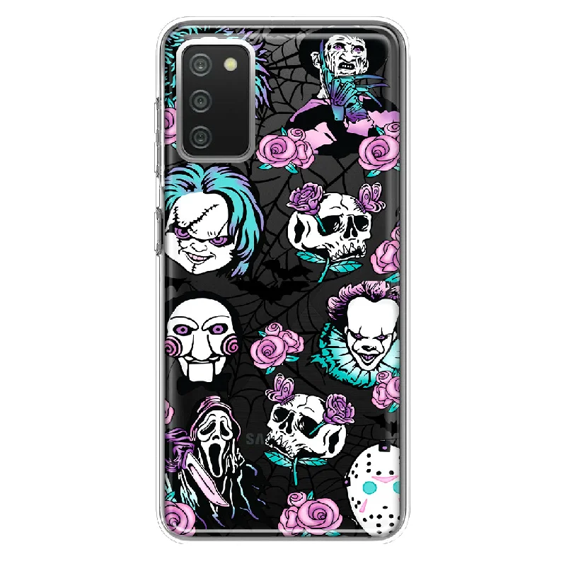 For Samsung Galaxy A02S Roses Halloween Spooky Horror Characters Spider Web Design Hybrid Protective Phone Case Cover