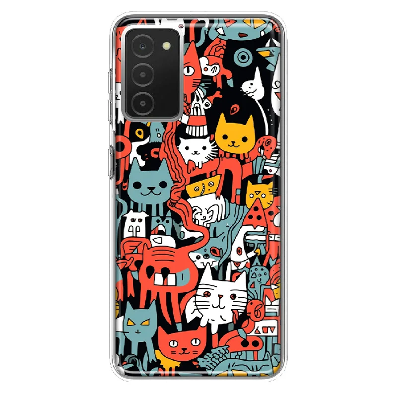 For Samsung Galaxy A03S Psychedelic Cute Cats Friends Pop Art Design Hybrid Protective Phone Case Cover