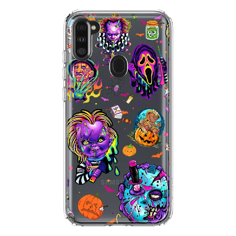 For Samsung Galaxy A11 Cute Halloween Spooky Horror Scary Neon Characters Design Hybrid Protective Phone Case Cover