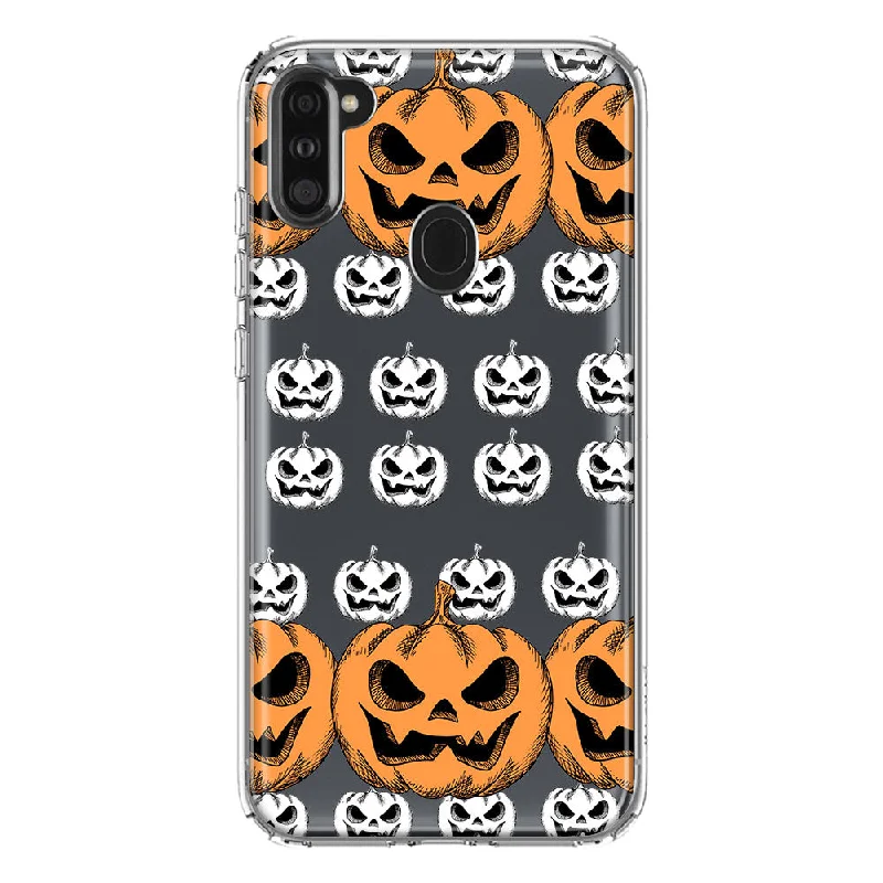 For Samsung Galaxy A11 Halloween Spooky Horror Scary Jack O Lantern Pumpkins Design Hybrid Protective Phone Case Cover