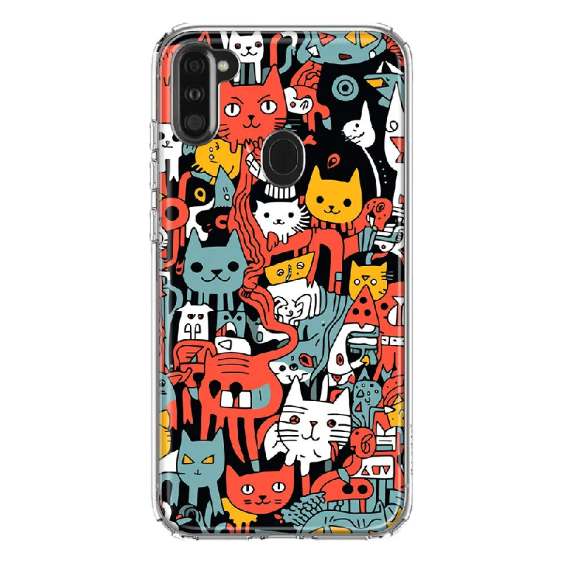 For Samsung Galaxy A11 Psychedelic Cute Cats Friends Pop Art Design Hybrid Protective Phone Case Cover