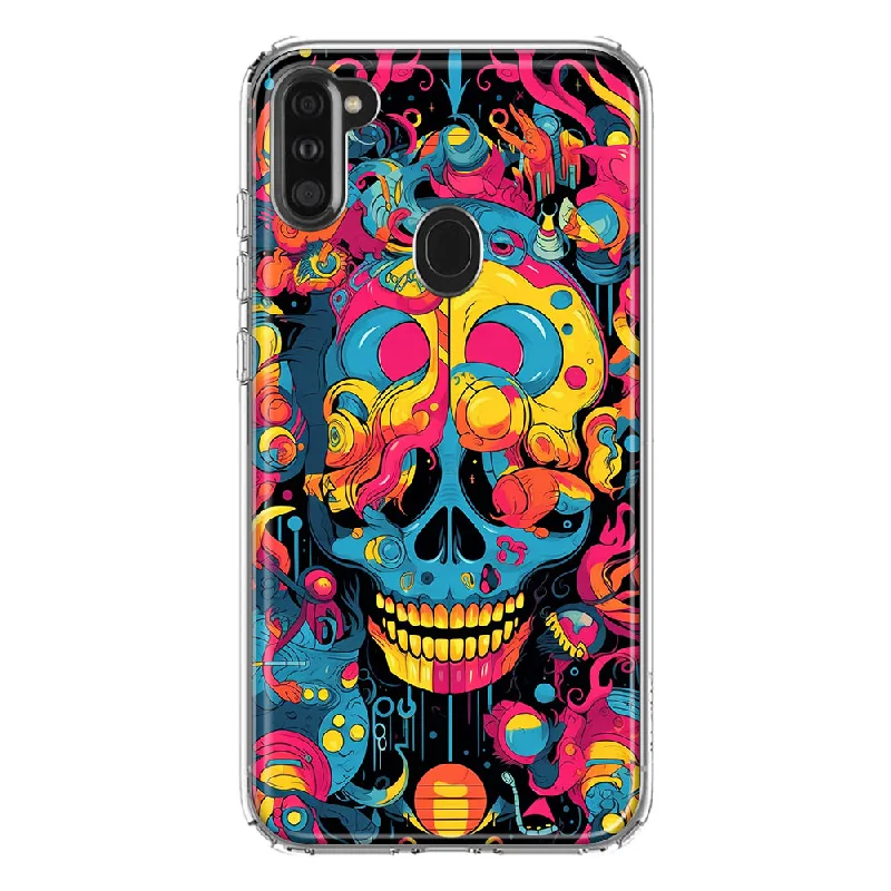 For Samsung Galaxy A11 Psychedelic Trippy Death Skull Pop Art Design Hybrid Protective Phone Case Cover