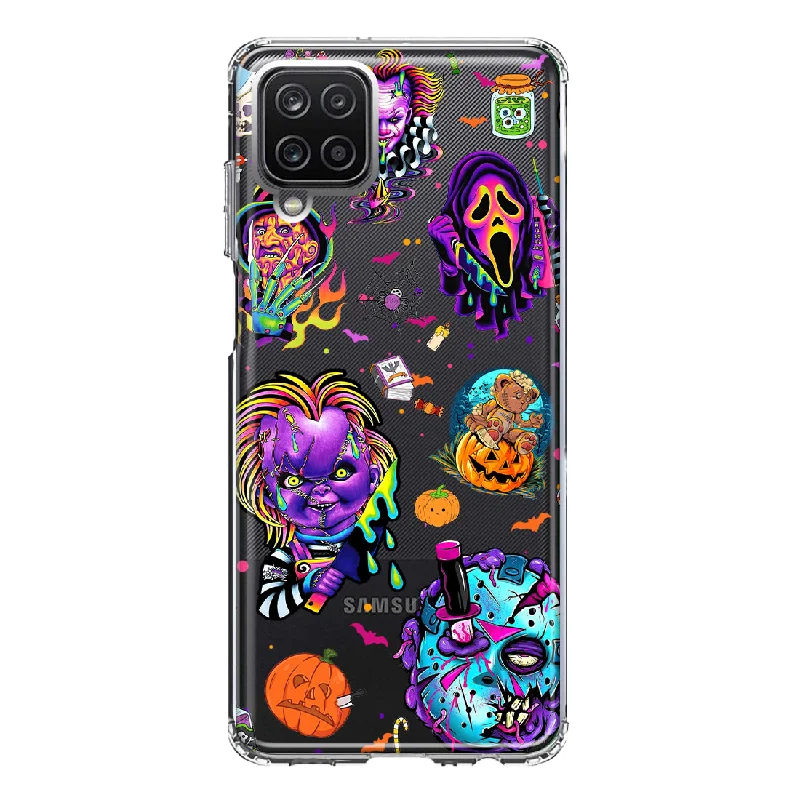 For Samsung Galaxy A12 Cute Halloween Spooky Horror Scary Neon Characters Design Hybrid Protective Phone Case Cover