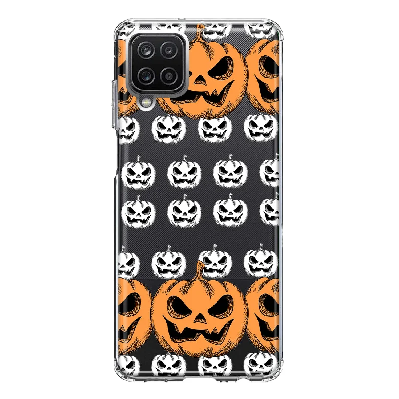 For Samsung Galaxy A12 Halloween Spooky Horror Scary Jack O Lantern Pumpkins Design Hybrid Protective Phone Case Cover