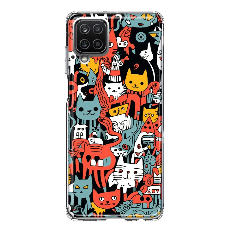 For Samsung Galaxy A12 Psychedelic Cute Cats Friends Pop Art Design Hybrid Protective Phone Case Cover