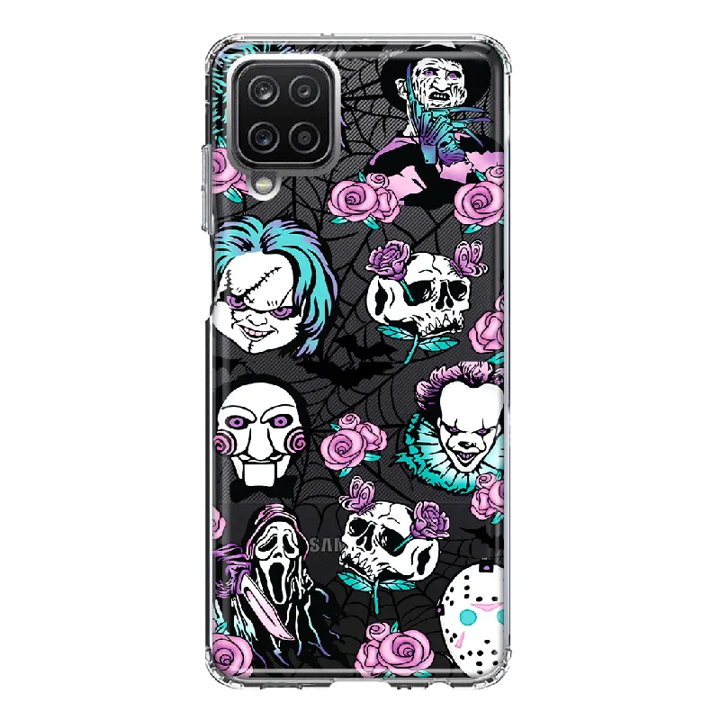 For Samsung Galaxy A12 Roses Halloween Spooky Horror Characters Spider Web Design Hybrid Protective Phone Case Cover