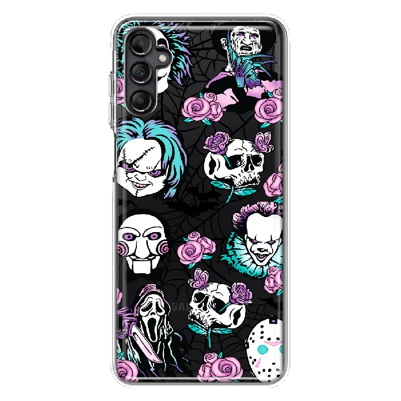 For Samsung Galaxy A13 Roses Halloween Spooky Horror Characters Spider Web Design Hybrid Protective Phone Case Cover