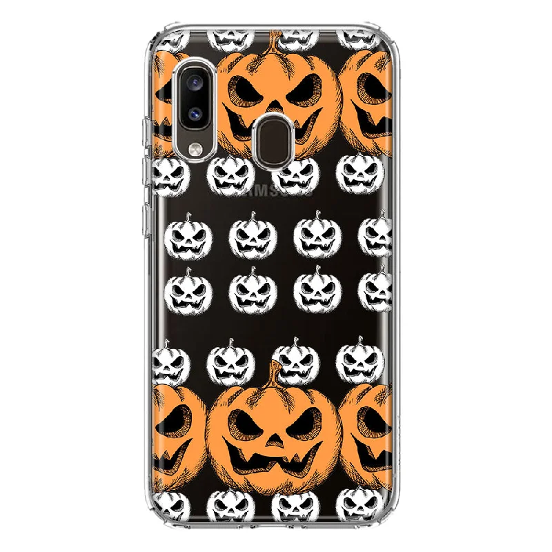 For Samsung Galaxy A20 Halloween Spooky Horror Scary Jack O Lantern Pumpkins Design Hybrid Protective Phone Case Cover