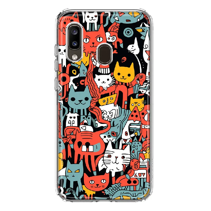 For Samsung Galaxy A20 Psychedelic Cute Cats Friends Pop Art Design Hybrid Protective Phone Case Cover