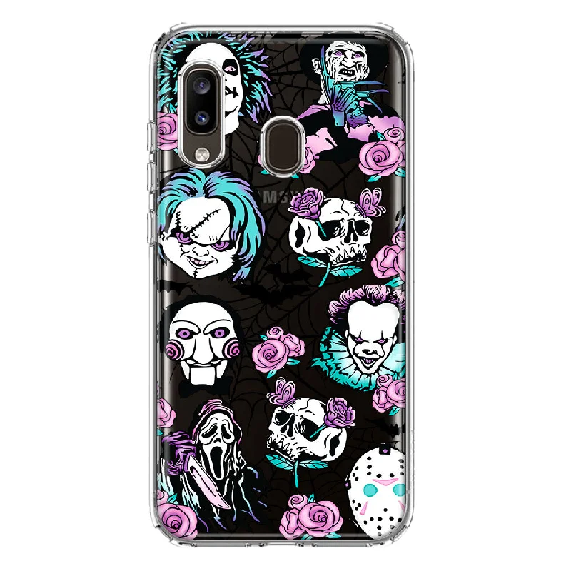 For Samsung Galaxy A20 Roses Halloween Spooky Horror Characters Spider Web Design Hybrid Protective Phone Case Cover