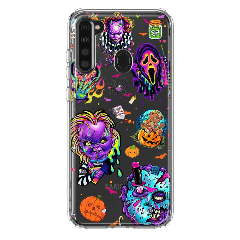 For Samsung Galaxy A21 Cute Halloween Spooky Horror Scary Neon Characters Design Hybrid Protective Phone Case Cover