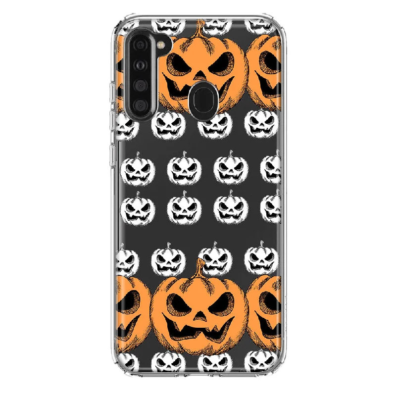 For Samsung Galaxy A21 Halloween Spooky Horror Scary Jack O Lantern Pumpkins Design Hybrid Protective Phone Case Cover