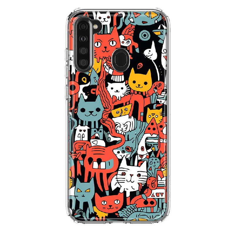 For Samsung Galaxy A21 Psychedelic Cute Cats Friends Pop Art Design Hybrid Protective Phone Case Cover